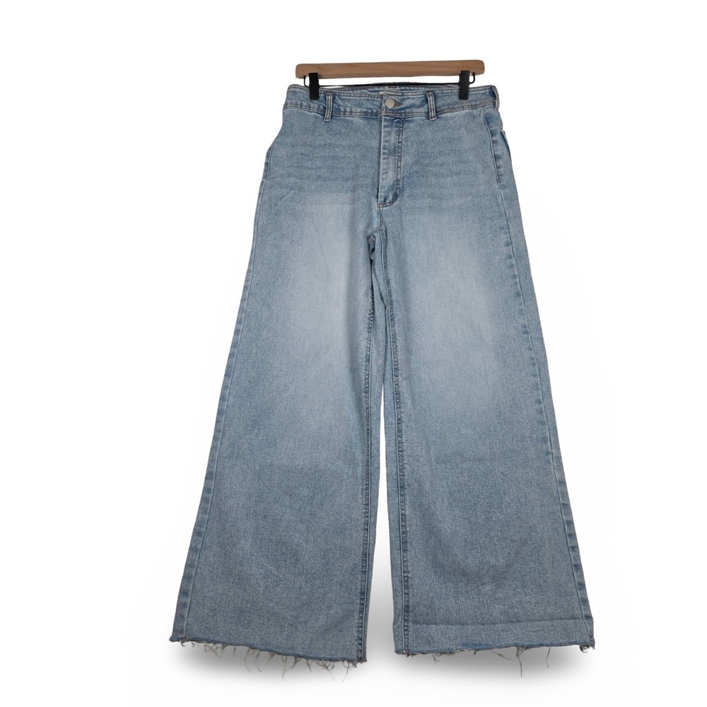 OAT New York Women's Jeans 10/30 High Rise Wide Leg Raw Hem Light Wash Denim Y2K